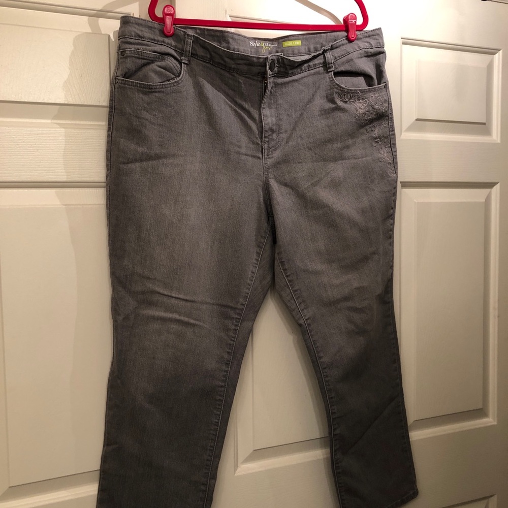 Style & Co Embroidered Grey Jeans